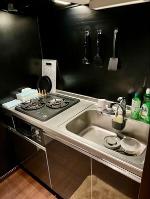 Luxury Suite, City View | Private kitchen | Fridge, microwave, stovetop, rice cooker - COREHOTEL (Tokyo)