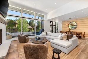 Fernseher, Kamin, Stereoanlage