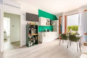 Fridge, microwave, dishwasher, high chair