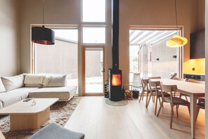 Televisor, llar de foc i estèreo 