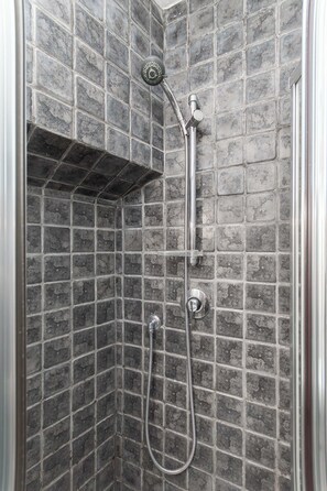 Shower, eco-friendly toiletries, hair dryer, bidet
