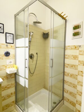 Hair dryer, bidet, towels, soap