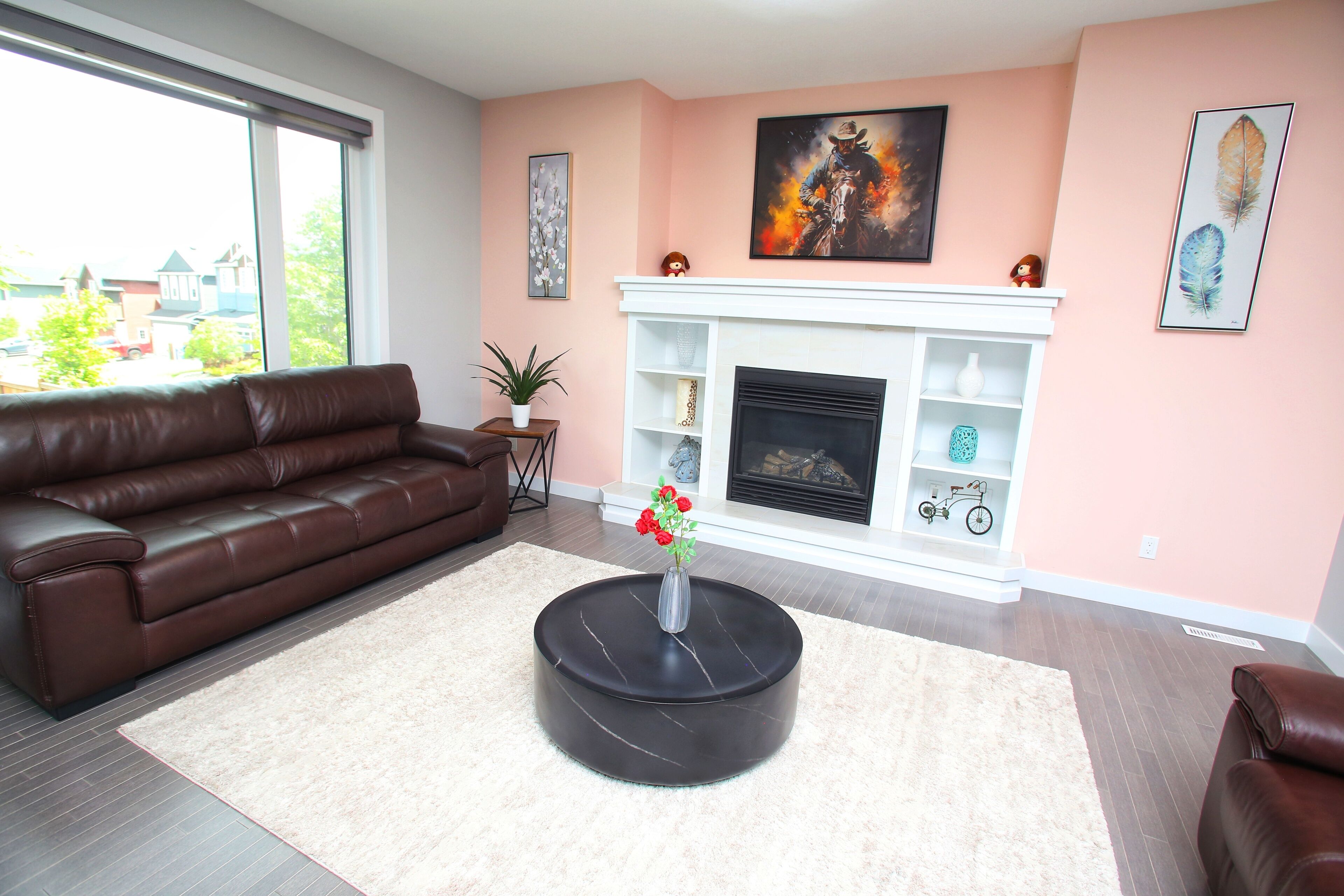 Smart TV, fireplace, video games, DVD player