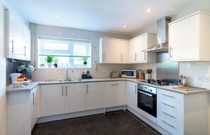 Fridge, microwave, oven, dishwasher