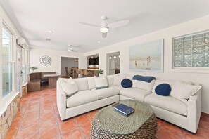 TV, offices - Canal Front Paradise | 4BR w Private Dock! (Cocoa Beach)