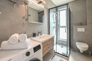 淋浴设施、吹风机、毛巾、卫生纸