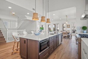 Fridge, microwave, oven, stovetop - Grand, 3-Story Home@Cinnamon Shore South near Beach, Lake & Luxe Amenities (Port Aransas)