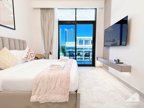 Iron/ironing board, bed sheets - Riviera Charm: Studio With Balcony (Dubai)