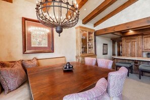 Enjoy meals in this dining area with a large table and six comfortable chairs.