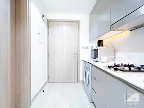Microwave, oven, stovetop, electric kettle