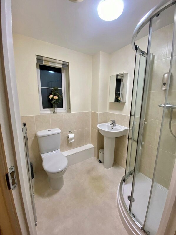 Shower, hair dryer, towels, soap - PIcket House - Andover - 3 bedroom with garden in quiet area close to centre (Andover)