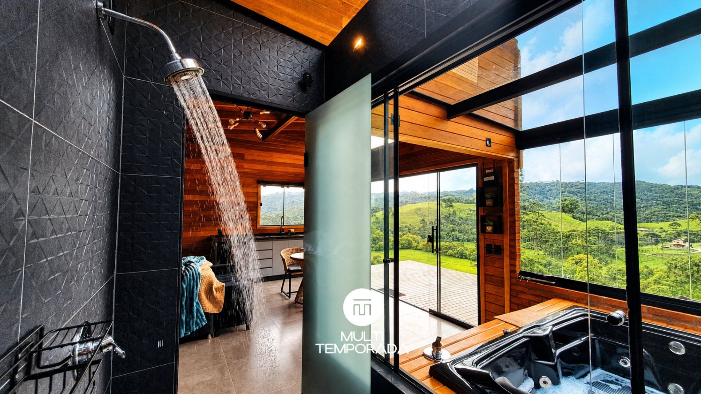 Cabaña de luna de miel, bañera de hidromasaje, vistas a la montaña | Baño | Bañera y ducha independientes, bañera de hidromasaje y secador de pelo
