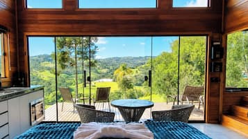 Cabin | Private kitchen | Fridge, electric kettle, toaster oven, cookware/dishes/utensils