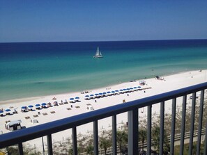 On the beach, sun-loungers - Stunning Beach front 1-bedroom condo in  Panama City with WD, fitness room, WiFi (Panama City)
