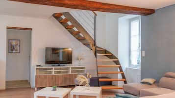 TV, fireplace