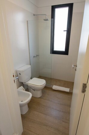 Regadera, secadora de cabello, bidet, toallas 