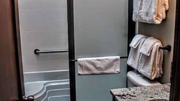 Hair dryer, towels, toilet paper