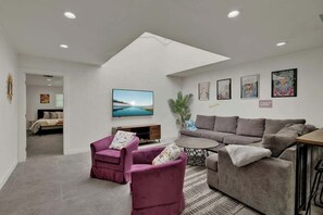 Smart TV, fireplace, video games, books