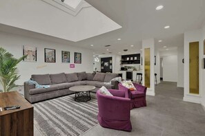 Smart TV, fireplace, video games, books