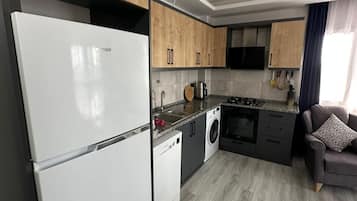 Economy Apartment, Balcony, Sea View | Private kitchen | Fridge, microwave, stovetop, coffee/tea maker