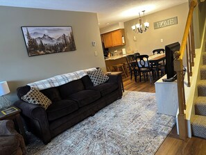 Smart TV, fireplace, DVD player, foosball