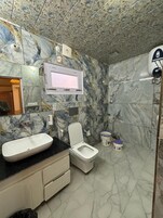 Shower, soap, toilet paper