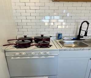 Frigorífico, microondas, horno y placa de cocina