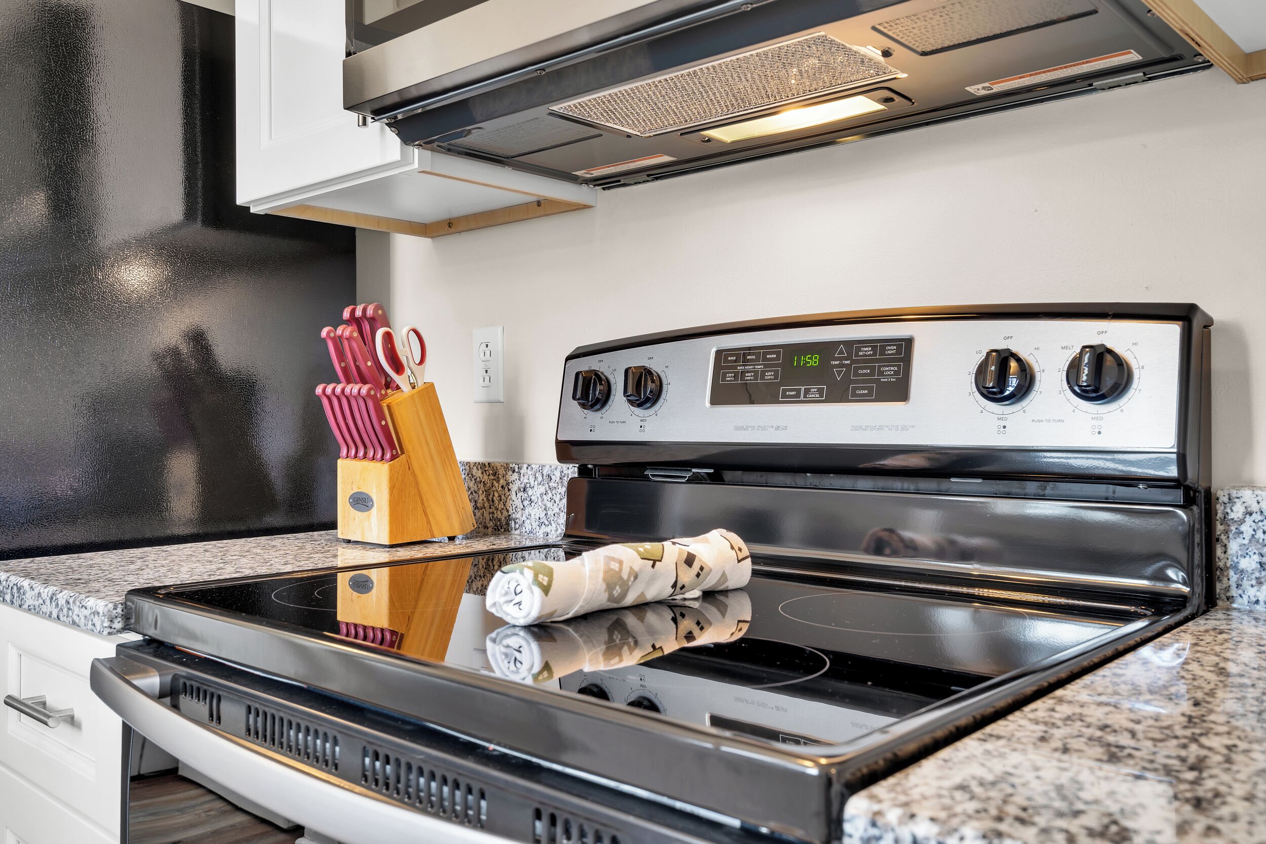 Stove, Oven, Microwave, and everything you have at home, is included in this fully stocked kitchen.