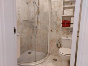 Hair dryer, towels, toilet paper