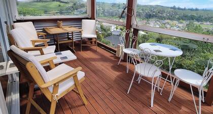 Views, art, comfort, charming house in Nelson. Deck, beautiful garden and lounge