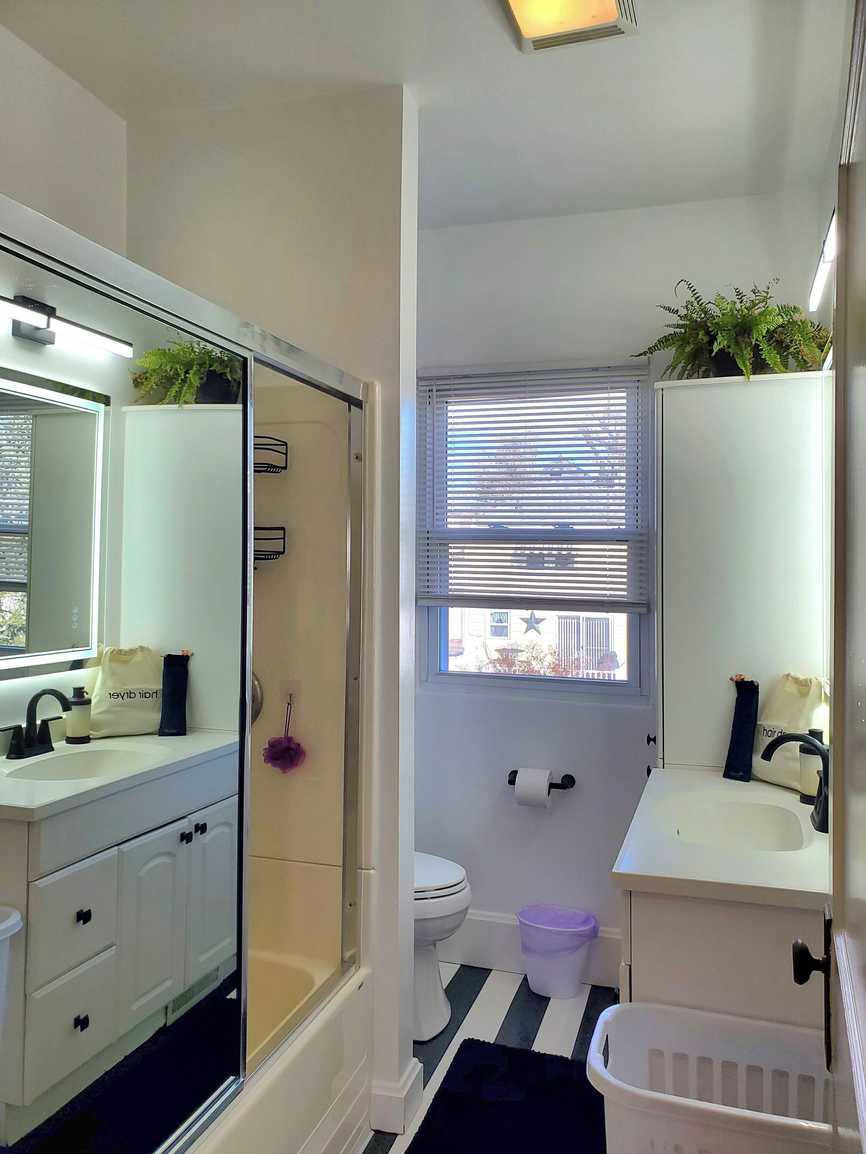 Eco-friendly toiletries, hair dryer, towels, soap