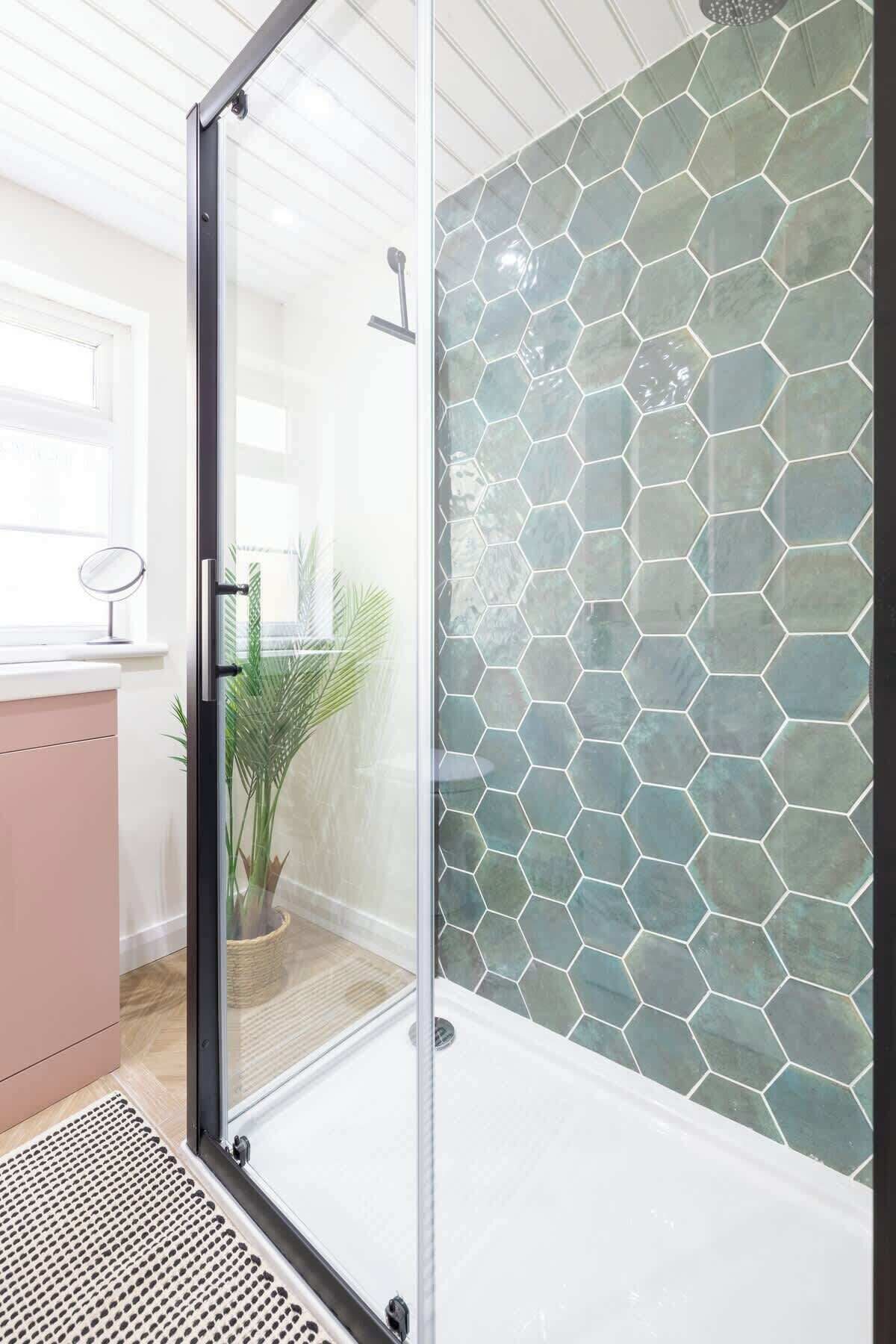 Shower, hair dryer, shampoo