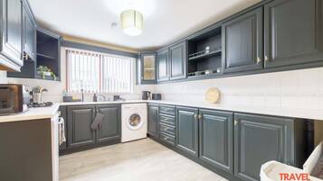 Fridge, microwave, oven, toaster