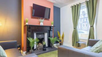 TV, fireplace
