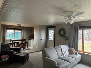 Smart TV, fireplace, ping pong, books