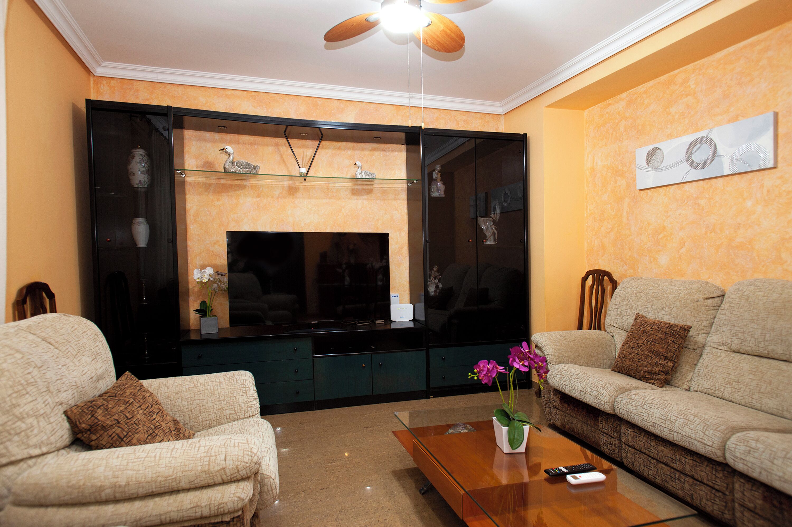 Télévision, cheminée, table de tennis de table