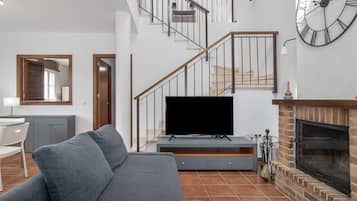 TV, fireplace