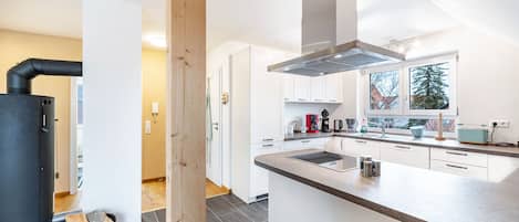 Frigorífico, microondas, horno y placa de cocina