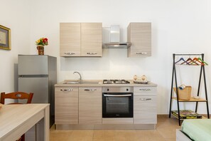 Fridge, oven, stovetop, cookware/dishes/utensils