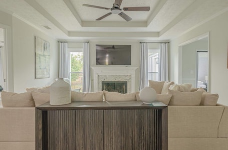 TV, fireplace. Flat Rock Stay w/ Game Room Near Fort Moore
