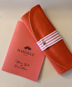 Secadora de cabello, toallas, jabón, papel de baño 