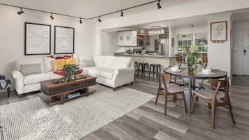 TV, fireplace, foosball