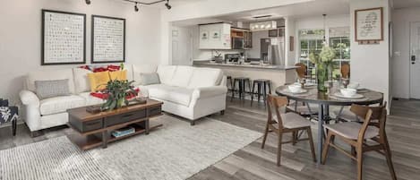 TV, fireplace, table football