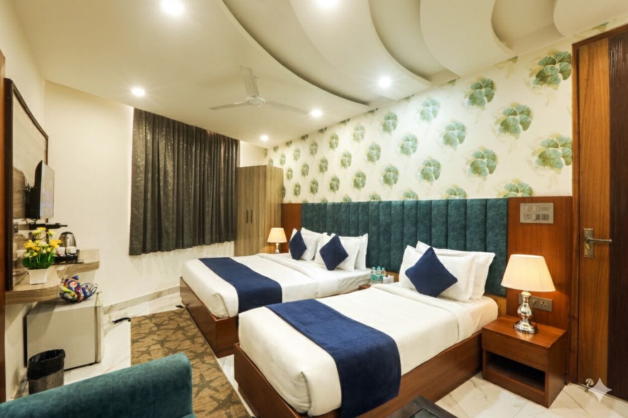 Premium bedding, memory foam beds, laptop workspace, soundproofing