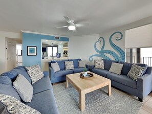 TV - 3BD/3BA Modern Gulf-Front Condo | Pool, Sauna, Gym (Orange Beach)