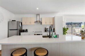 Fridge, microwave, oven, toaster
