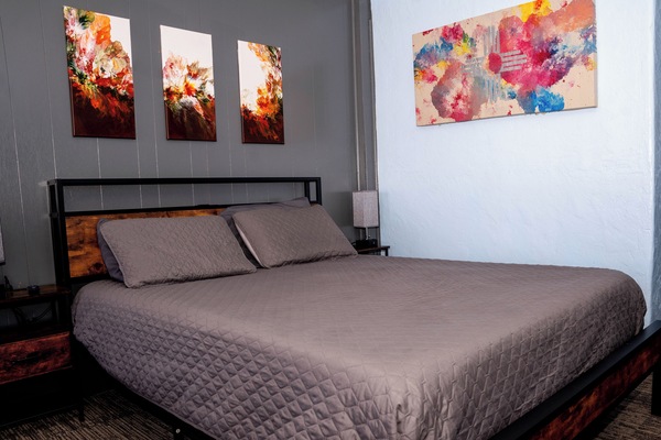 Desk, laptop workspace, blackout drapes, free WiFi