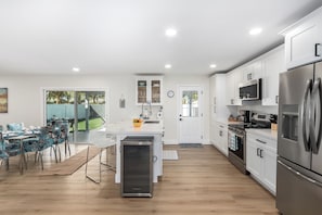 Fridge, microwave, oven, dishwasher
