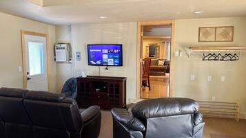 Télévision, cheminée, livres