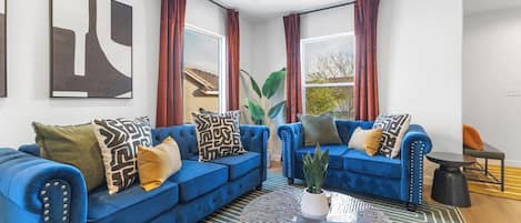 Smart TV, fireplace, video games, books